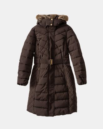 Joules Womens Aspen Long Parka in Dark Brown - Size 12 UK