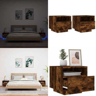 vidaXL Comodini con Luci LED 2pz Rovere Fumo 40x39x37 cm - Comodino con luci rgb - Comodino in legno