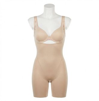 Spanx Open-Bust Mid-Thigh Bodysuit In Beige