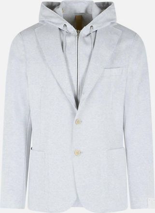 Eleventy Mens Cotton Blend Sport Coat With Removable Hoodie Insert In Light Melange