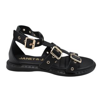 Janet & Janet Flat Sandals, female, Black, Size: 10 US Flat Sandals