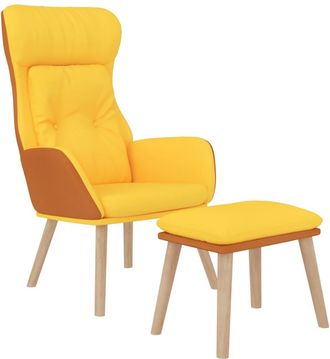 vidaXL Sill&oacute;n Relax Y Taburete Tela Y Cuero Sint&eacute;tico Amarillo Mostaza Vidaxl