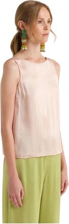 Maliparmi Boot-neck Viscose Top with Deep V Back - Dames - Tops zonder mouwen - Roze - S - Satijn - Tops