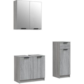 vidaXL Set De Muebles De Ba&ntilde;o 3 Pzas Madera Contrachapada Gris Sonoma Vidaxl