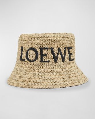 Loewe Logo Woven Raffia Bucket Hat