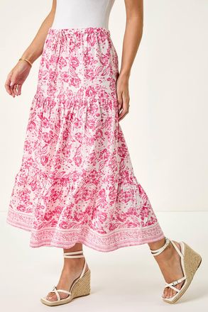 Roman Floral Print Tie Midi Skirt