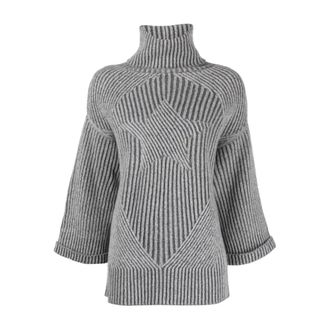 Lorena Antoniazzi Truien & Vesten, Dames, Grijs, M, Wol, Grijze Gebreide Turtleneck Sweater