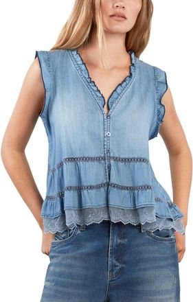 BILLY T Lovesick Flounce Sleeveless Denim Top at Nordstrom, Size X-Small