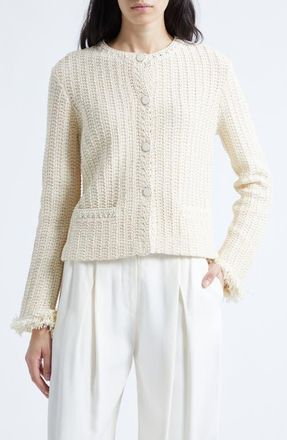 Emporio Armani Fringe Cotton Blend Cardigan in Ivory at Nordstrom, Size 12 Us