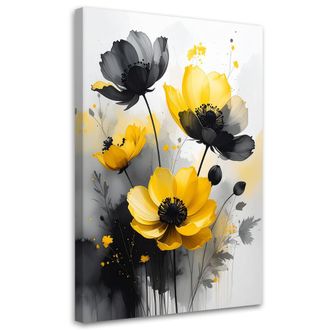 Feeby Cuadro Sobre Lienzo Flores Grises Y Amarillas Naturaleza 70x100