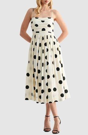 Lush Polka Dot Fit & Flare Midi Dress in Cream Black Dot at Nordstrom Rack, Size Small