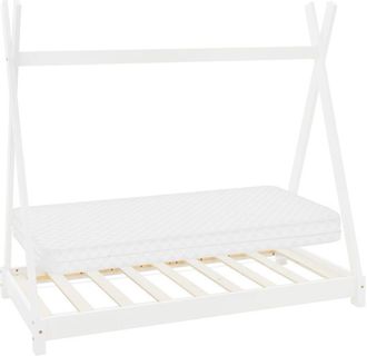 ML Design Ml-design - Cama Infantil Tipi Blanco Con Colchón De Espuma Fría Hipoalergénico 70x140 cm Somier Estructura Listones De Madera Maciza De Pino Para