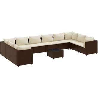 vidaXL Set De Muebles De Jard&iacute;n 11 Pzas Cojines Rat&aacute;n Sint&eacute;tico Marr&oacute;n Vidaxl