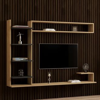 Dmora Parete Attrezzata Viggiona, Mobile Soggiorno 8 Ripiani, Set Componibile, 5 Vani, Marrone Rovere