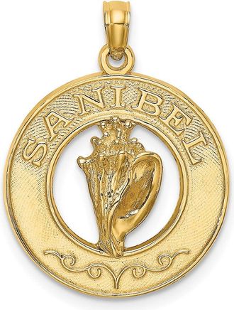 Diamond2Deal 14k Yellow Gold SANIBEL with Conch Shell Circle Charm Pendant