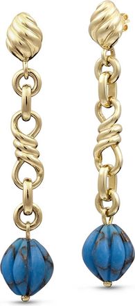 LuvMyJewelry Firefly Design Yellow Gold Plated Sterling Silver Turquoise Gemstone Dangle Earring