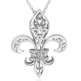 Pompeii3 1/10ct Vintage Fleur De Lis Pendant 14K White Gold 1 Tall