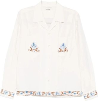 Bode Embroidered Camp Collar Shirt - Heren - Casual Overhemden - Wit - M - Katoen - Overhemden