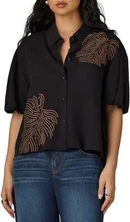 Wit & Wisdom Drop Shoulder Bubble Sleeve Top in Black at Nordstrom, Size X-Small