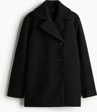H&M Zweireihiger Filzmantel - Schwarz
