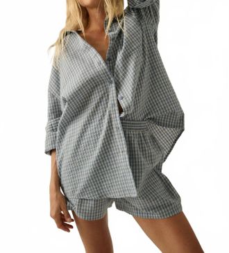 Promesa Plaid Textured Seersucker Oversize Button-Up Pocket Shirt In Chambray