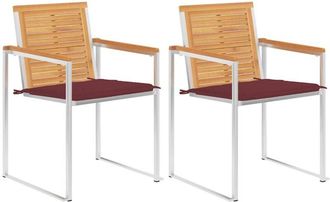 vidaXL Vidaxl - Sillas De Jard&iacute;n Con Cojines 2 Uds Madera Maciza Teca Y Acero