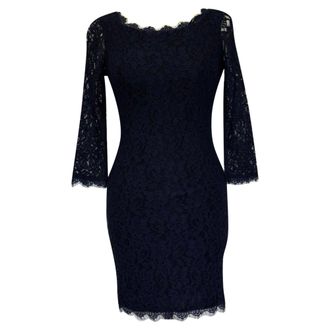 Diane Von F&uuml;rstenberg Sheath Lace Dress in Navy Blue Rayon