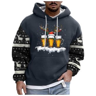 Generic Christmas Hoodie Mens Jumper with Christmas Beer Reindeer Pattern Hooded Sweater Winter Xmas Gifts Mens Hoodie with Hood Santa Costume Vintage Y 2K Ho