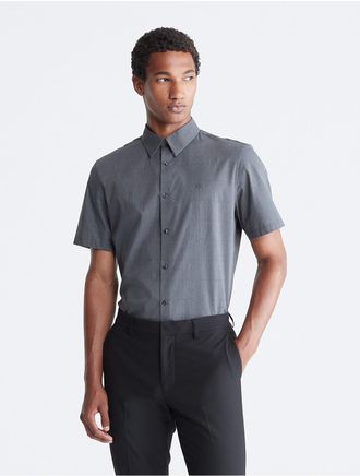 Calvin Klein Mens Windowpane Slim Stretch Short Sleeve Button-Down Shirt - Blue - XXL