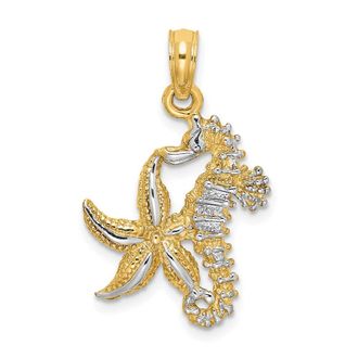 Diamond2Deal 14k Yellow Gold with White Rhodium Starfish Seahorse Charm