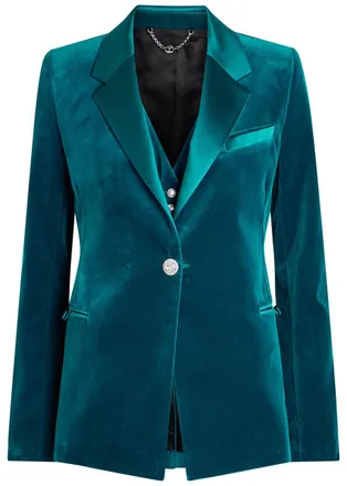Paco Rabanne Waist Coat-effect Velvet Blazer - Turquoise - 40 (UK12 / M)