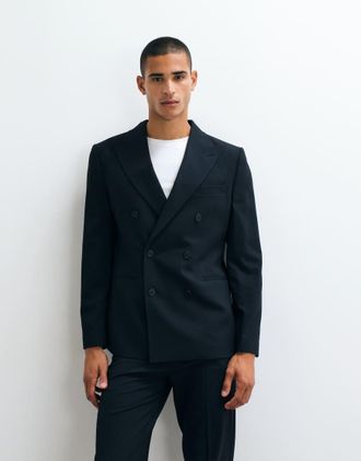 Asos giacca da abito slim doppiopetto in blu navy scuro