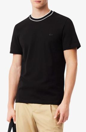 Lacoste Regular Fit Tipped Piqu&eacute; Crewneck T-Shirt in Black at Nordstrom, Size 5
