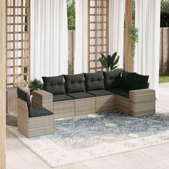 vidaXL Vidaxl - Set De Sof&aacute;s De Jard&iacute;n 6 Pzas Y Cojines Rat&aacute;n Sint&eacute;tico Gris