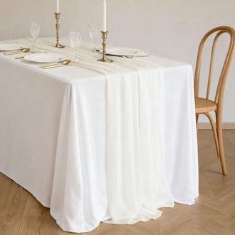 No Brand Dos Caminos De Mesa De Gasa, Decoraci&oacute;n De Mesa De Boda De Estilo Bohemio, 75x300 Cm - Blanco