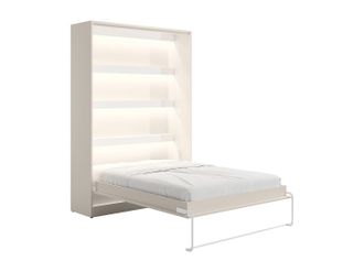 Vente-Unique Cama abatible 160 x 200 cm - Apertura vertical manual - Con LEDs - Beige - RAPILI