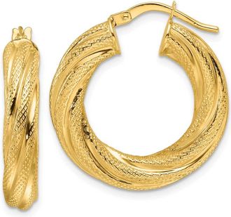 Diamond2Deal 10k Yellow Gold Polished 4.7mm Textured Twist Hoop Earrings