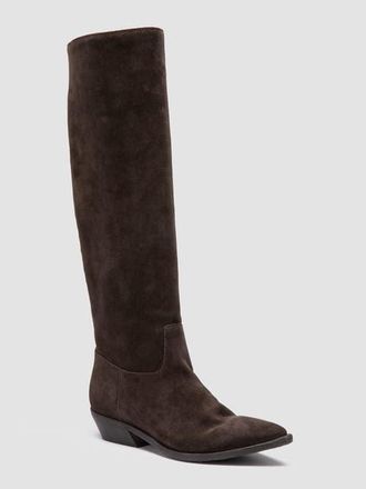 Officine Creative Noelie DD 104 Pointed-Toe Leather Bootie in Dark Brown at Nordstrom, Size 39