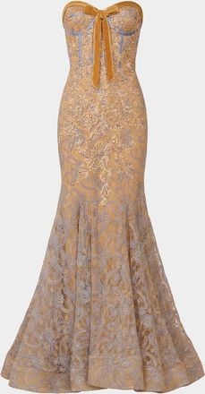 Mac Duggal Embellished Lace Strapless Mermaid Gown