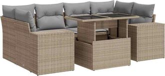 vidaXL Vidaxl - Set Sof&aacute;s De Jard&iacute;n 7 Piezas Y Cojines Rat&aacute;n Sint&eacute;tico Beige