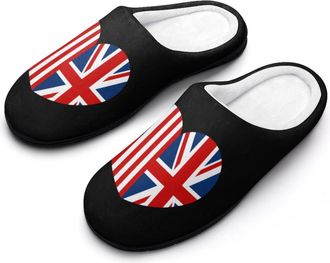 Generic U.S. And UK Flag Heart Funny Mens Cotton Slippers Soft Non-Slip Rubber Sole House Slipper Indoor Outdoor