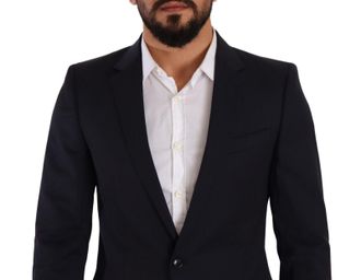 Dolce & Gabbana Mens Dark Blue Single Breasted Coat Martini Blazer Virgin Wool Elastane Clothing