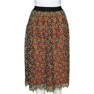 Self Portrait Multicolor Floral Guipure Lace Midi Skirt
