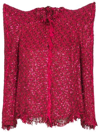 Balmain glitter tweed jacket - women - Acetate/Silk - 34 - Red