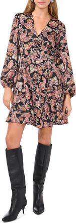 1.State V-Neck Long Sleeve Button Front Minidress in Rich Black at Nordstrom, Size 8