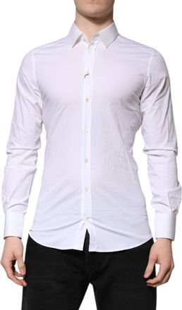 Dolce & Gabbana Mens White Gold Long Sleeves Dress Formal Shirt Cotton Elastane