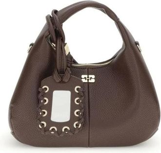 Ganni Handbags, female, Brown, Size: ONE SIZE Grained Mini Hobo Bag