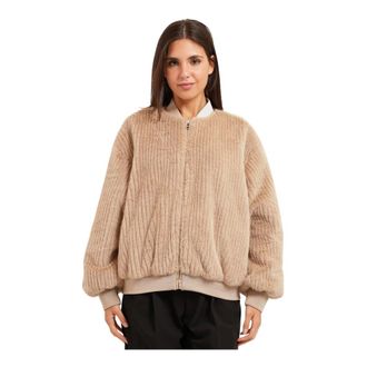 HUGO BOSS Jassen, Dames, Beige, M, Polyester, Omkeerbare Bomber met Relaxte Pasvorm