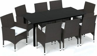 vidaXL Set De Muebles Jard&iacute;n 9 Pzas Con Cojines Rat&aacute;n Sint&eacute;tico Marr&oacute;n Vidaxl