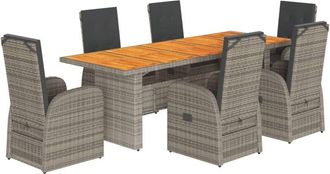 vidaXL 7 Piece Garden Dining Set with Cushions Grey Poly Rattan vidaXL